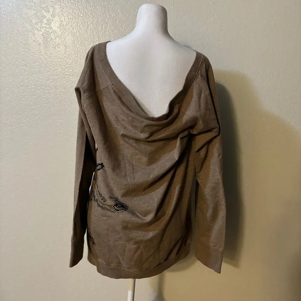 Alpinestars Sweatshirt Womens Large Tan Off the shoulder brown tan Fleece Crew - Picture 3 of 7
